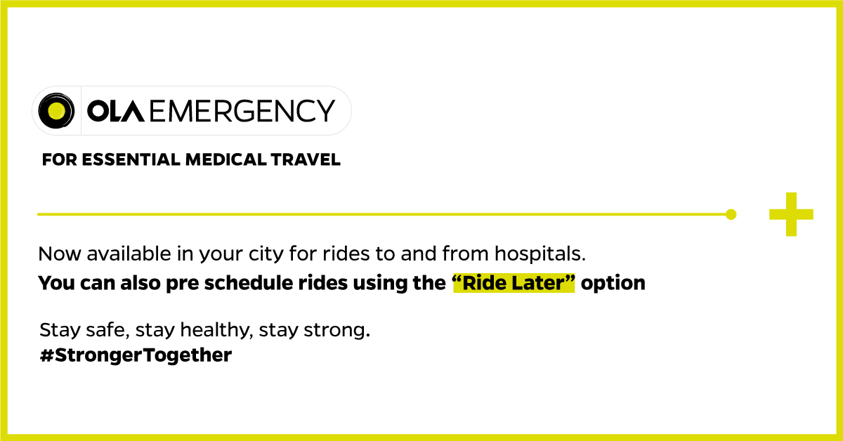 Introducing Ola Emergency: For Essential Medical Travel - Olacabs Blogs